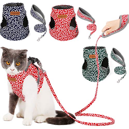 Katzengeschirr mit Leine, Geschirr für Kitten Welpen Ausbruchsicher Katzenleine und Geschirr Set Verstellbar für Kleine Katze Hunde, Welpengeschirr für Haustiere (Rot, S:Hals:31cm,Truhe:30-48cm) von Home & Style