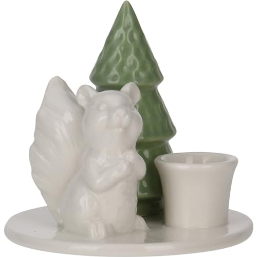 Kerzenständer aus Keramik, mit Weihnachtsbaum, 8 cm, Muster:eichhörnchen von Home & Styling
