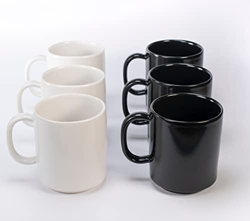 Frühstückstassen Black and White | 6 weiße Tassen und 3 schwarze Tassen | Frühstücksset bestehend aus 6 Mug | Jede Tasse enthält ca. 300 ml | Mikrowellen- und spülmaschinenfest von HOME