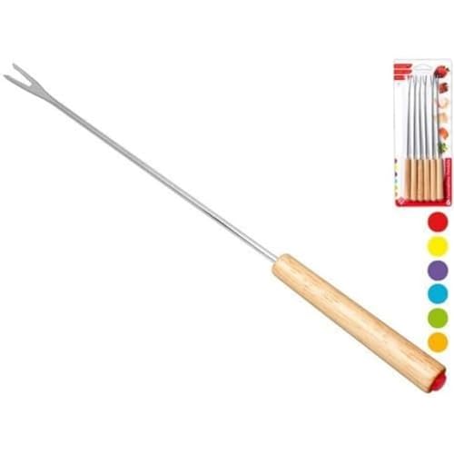 HOME 0 6er-Pack Edelstahl-Fondue-Gabeln Holzgriff, Material, Multicolor, 29x12x2 cm, 6 von HOME