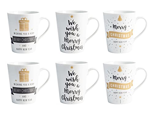 Home Best Wishes Set 6 Mug in Porcellana, cc370, Tazze Colazione, Decoro Natalizio, 7134600 von HOME