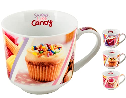 Home Candy Set Tassen Tee ohne Untertasse, Porzellan, Mehrfarbig, 12 Einheiten von HOME