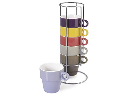 Home Color Cup Tè Service Teetassen mit verchromten Stand, ohne Teller, Porzellan, Vielfärbig, 6 Stück von HOME