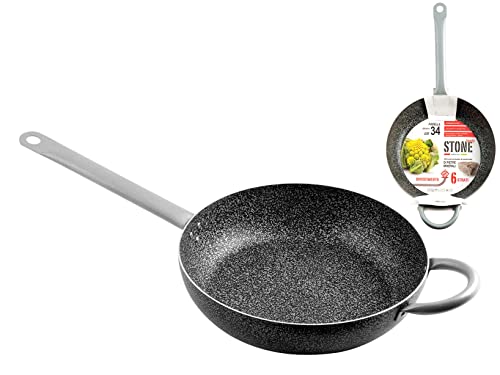 Home Family Pfanne mit Griff, Antihaftbeschichtung, 34 cm, Edelstahl, Schwarz/Grau von HOME