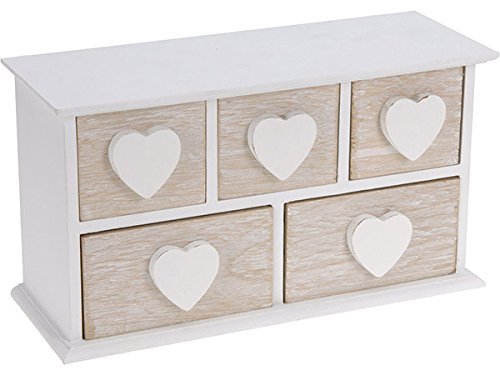 Home Kleine Kommode mit 5 Schubladen aus Holz weiß Shabby von Home