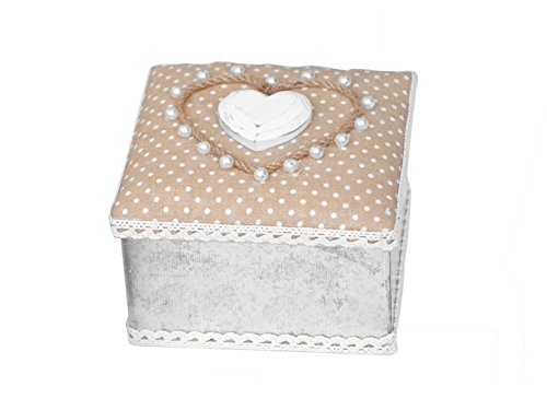 Home Love Quadratische Box 12x9 cm, Leinwand, Silber/Beige, 12x10x13 cm von HOME