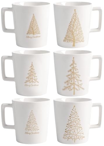 Home Xmas Shiny Set 6 Mug in New Bone China, cc350, Tazze Colazione, Decoro Natalizio, 7134800 von HOME