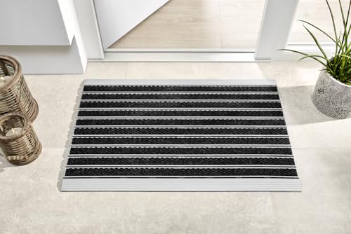 Home2Fashion B-Ware PUR | ProfilClean Fußmatte für Innen & Außen | ca. 90 x 60 cm | Türmatte mit Reliefstruktur | 100 % recyceltes TPE-VC | ALU Metalic-Optik | Made in EU | 285848AM von Home2Fashion