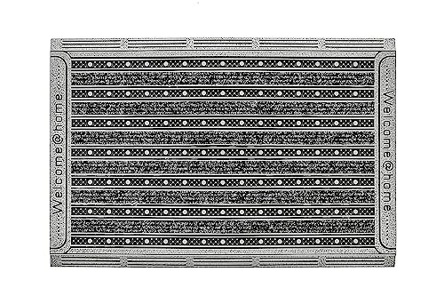 Home2Fashion PUR | GridClean XXL TPE-VC 100% Nachhaltig Fussmatte mit Textileinlage, Relief-Türmatte, Fußabtreter, Anthrazit-Metallic Oberfläche, Welcome@Home-Detail, Größe 70 x 46 cm, 284749 von CarFashion