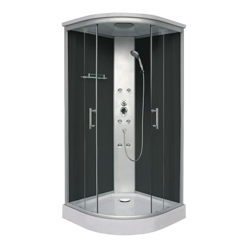 Duschkabine 90x90 - Komplettdusche Punto Black Höhe 215 cm - Dusche komplett mit Duschkopf & Duschbrause mit 6 Massagedüsen - inkl Duscharmatur &14cm hohe Duschwanne - in schwarz mit Glas-Schiebetür von Home36
