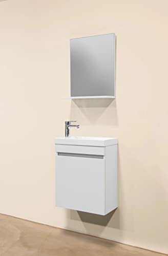 Home36 Bademöbel Nora 3-teiliges Badmöbel-Set, weiß, 25 x 48 x 60 cm, Waschbecken mit Unterschrank und Spiegel, Waschtisch Badschrank Holz Waschbeckenunterschrank Badezimmerschrank Badschrank von Home36