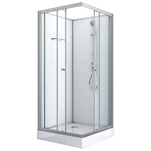 Komplettduschkabine Dusche FORTE - 90 x 90 x 203 cm - Eckeinstieg mit Schiebetüren, Sicherheitsglas, Komplettset, Dusche mit Armatur, Mit Brausetasse Duschwanne, Duschkabine komplett von Home36