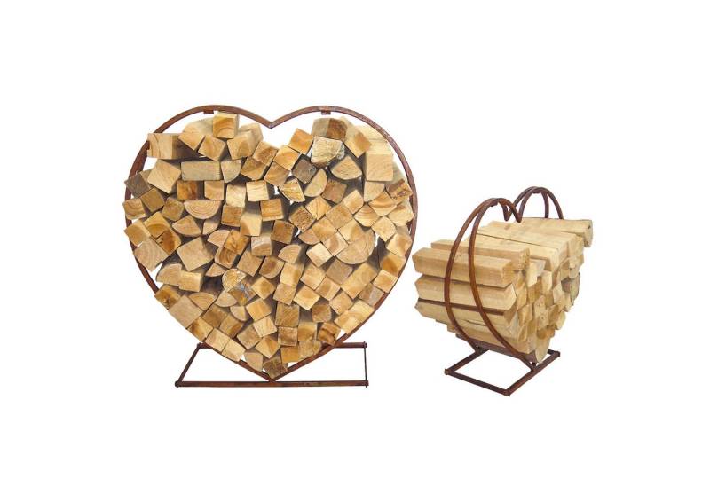 Home4Living Kaminholzregal Brennholzregal Stapelregal Kaminholz Herz rost-optik 2er Set, BxTxH:77x26x74 cm, Dekorativ von Home4Living