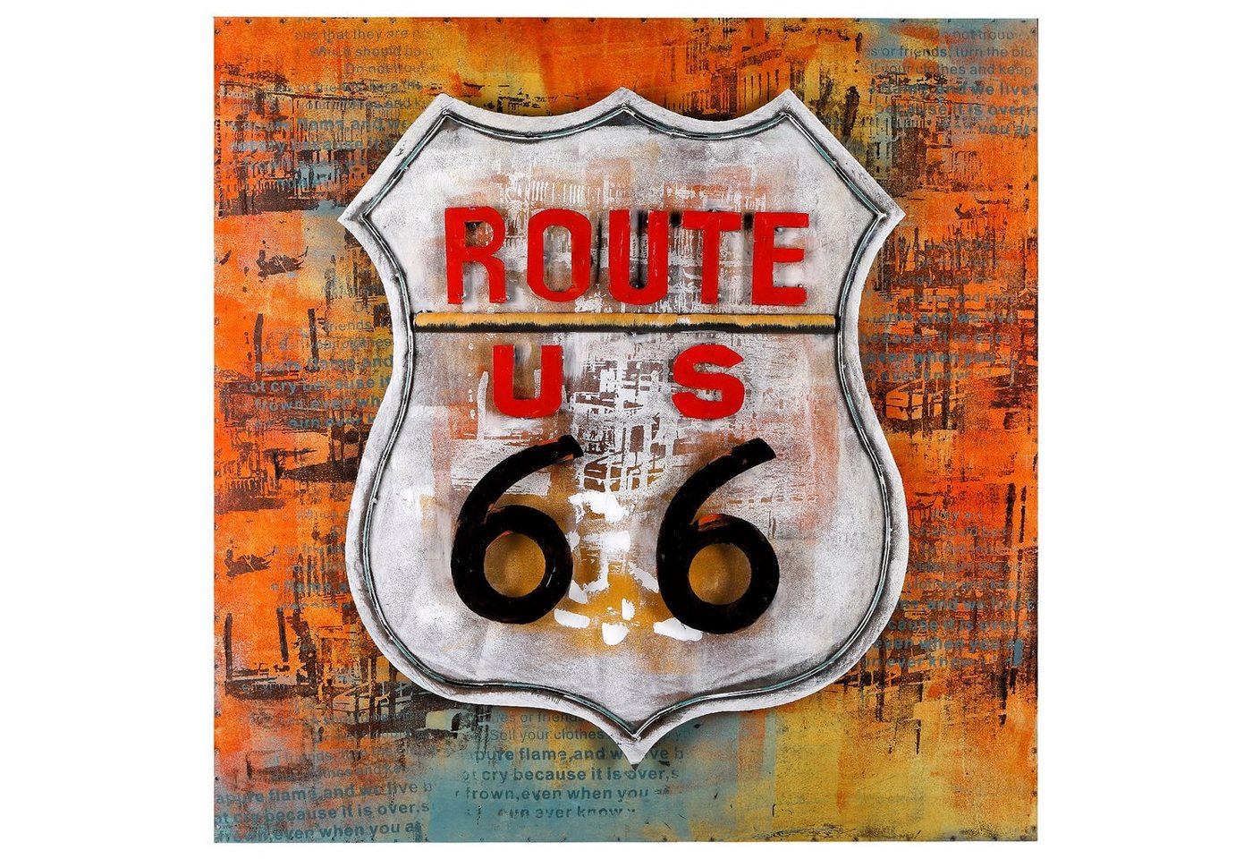 Home4Living Metallbild 3D Wandbild Metallbild 80 x 80cm handgefertigt Unikat, Route 66, 3D Effekt von Home4Living