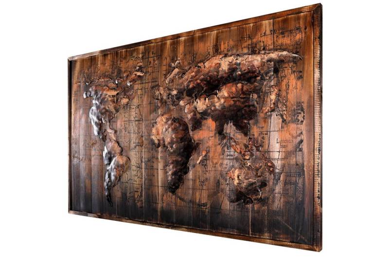Home4Living Metallbild Handgefertigtes Holz-Metallbild Weltkarte120x80x5 Unikat Relief, Weltkarte, 3D Effekt von Home4Living
