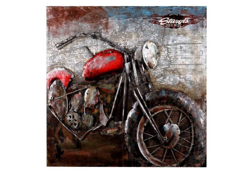 Home4Living Metallbild Metallbild 3D 100x100cm Wandbild Relief Unikat handgefertigt, Bike Week Red, 3D Effekt von Home4Living
