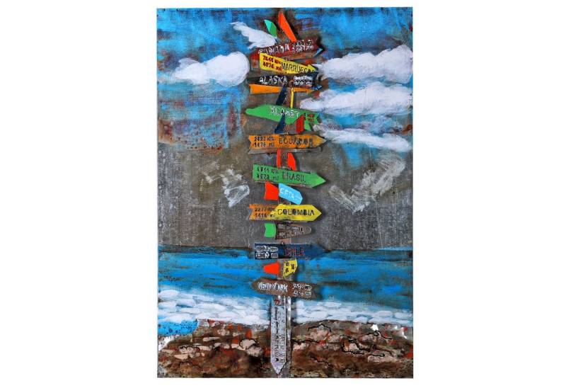 Home4Living Metallbild Metallbild 3D 60x80 cm Relief Unikat Handgefertigt Motiv, Wegweiser, 3D Effekt von Home4Living