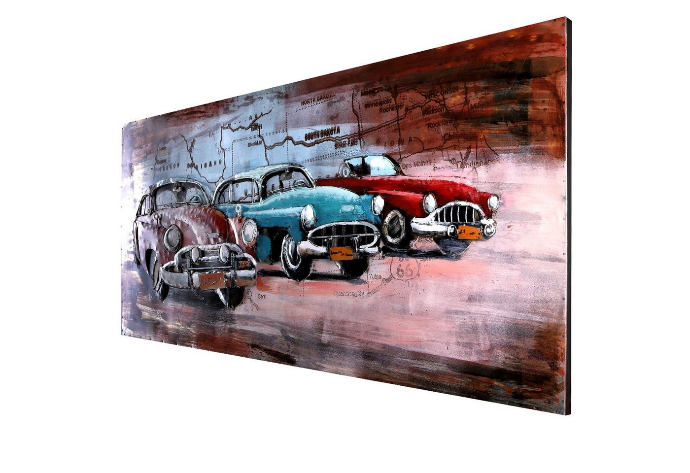 Home4Living Metallbild Wandbild 3D Relief Unikat 135cm handmade, 3er Cadillac, 3D-Effekt von Home4Living