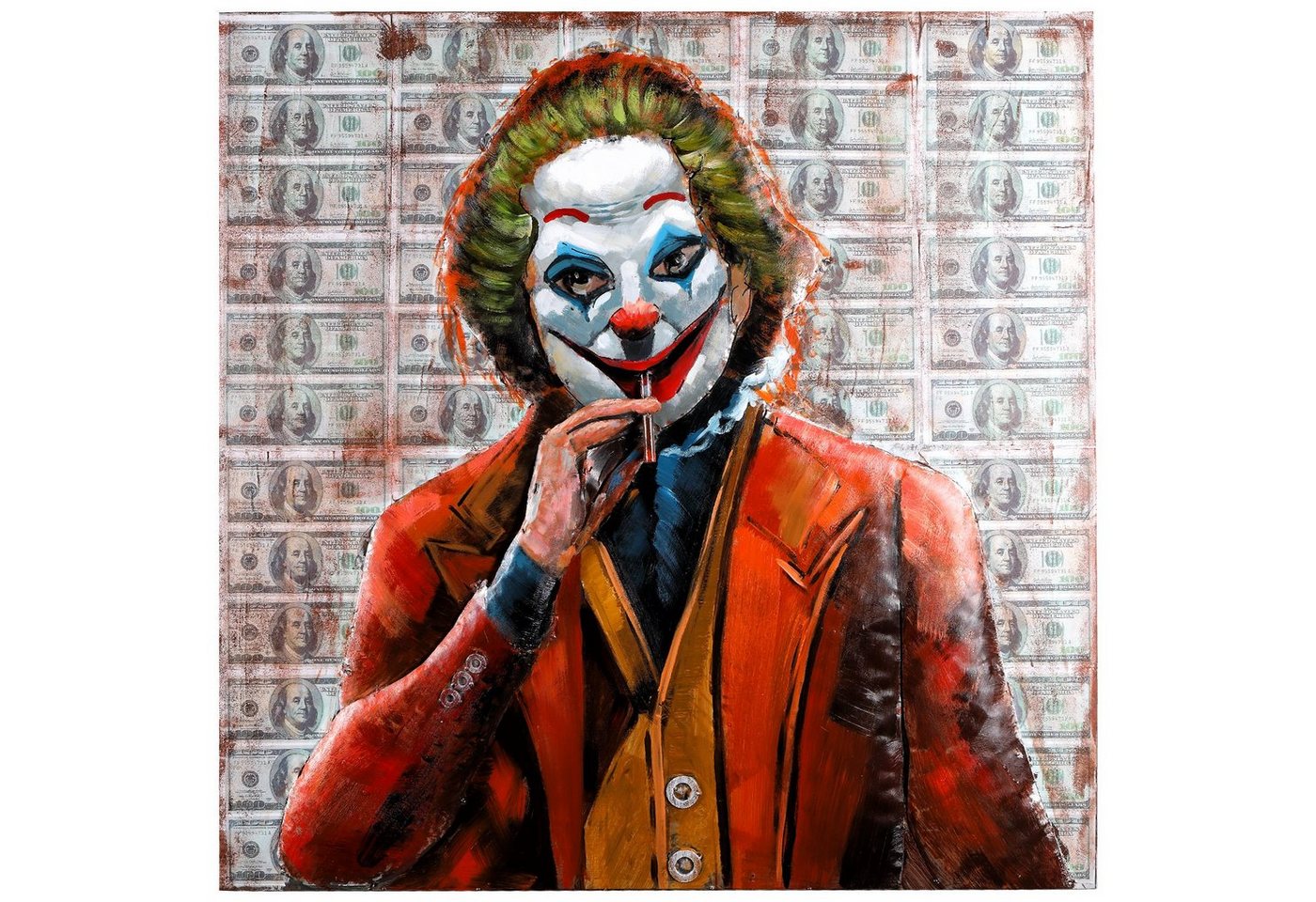 Home4Living Metallbild Wandbild Bild Metall Unikat Relief handgefertigt 100x100cm, JOKER DOLLAR, 3D Effekt Home4Living Metallbild Wandbild Bild Metall Unikat Relief handgefertigt 100x100cm, JOKER DOLLAR, 3D Effekt von Home4Living