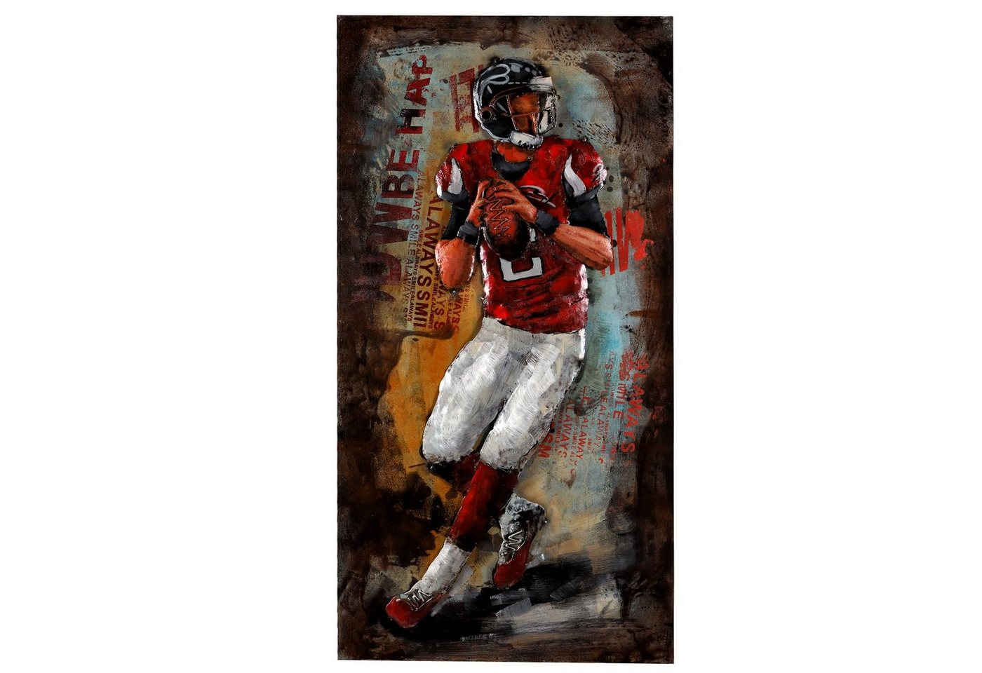 Home4Living Metallbild Wandbild Metallbild 3D 60x120cm handgefertigt Unikat Relief, Football Quarterback, 3D Effekt von Home4Living