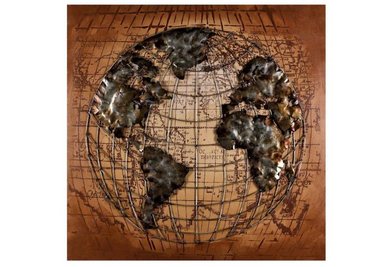 Home4Living Metallbild Wandbild Metallbild 3D Bild Relief Unikat 100x100x5cm, Globus, 3D Effekt von Home4Living