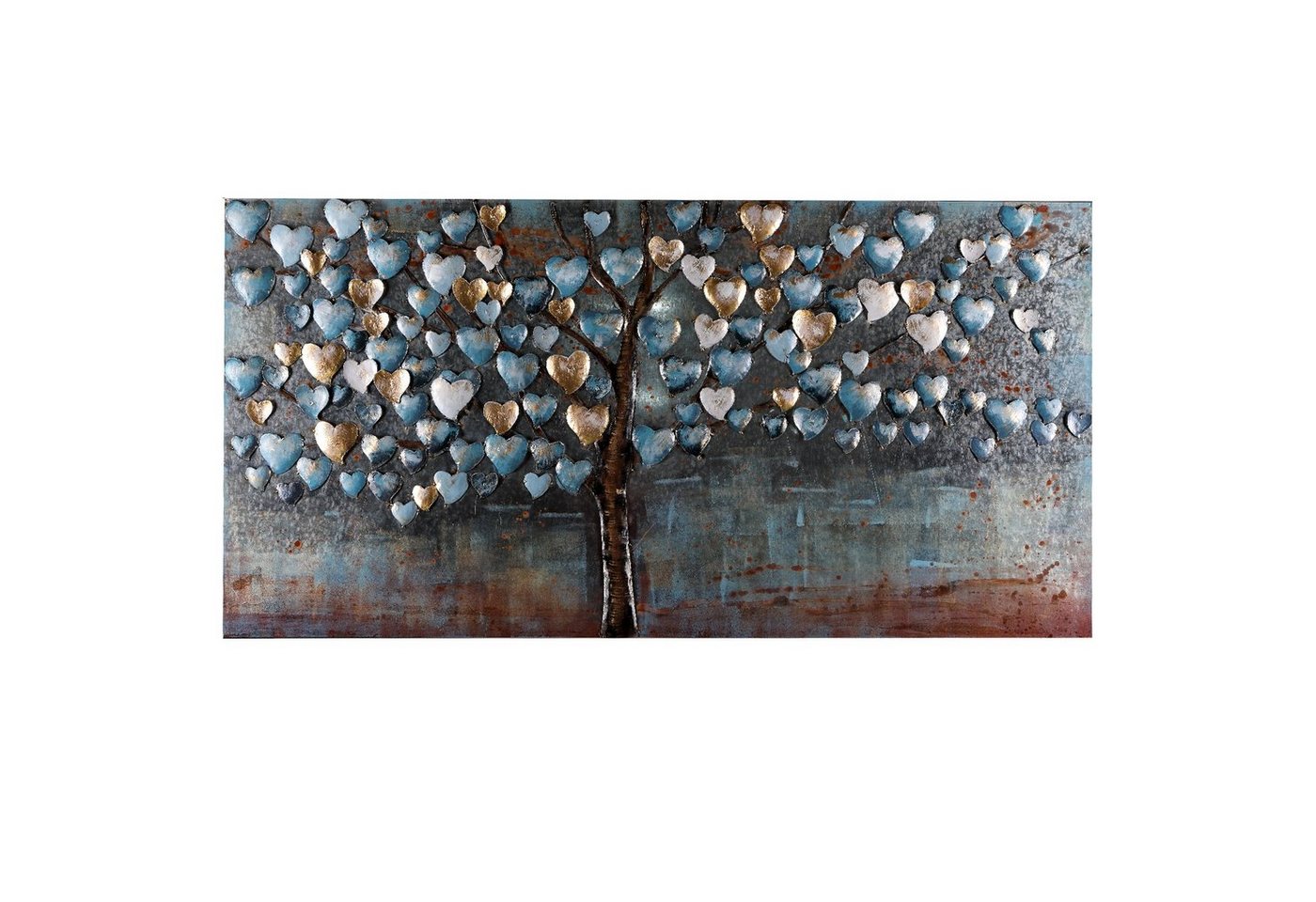 Home4Living Metallbild Wandbild Relief Unikat Bild 3D 140x70cm handgefertigt, Herzbaum, Blau, 3D-Effekt von Home4Living