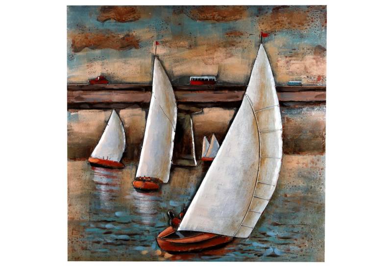 Home4Living Metallbild Wandbild Relief Unikat "Weiße Segelboote" handgefertigt, Segelboote, 3D-Effekt von Home4Living