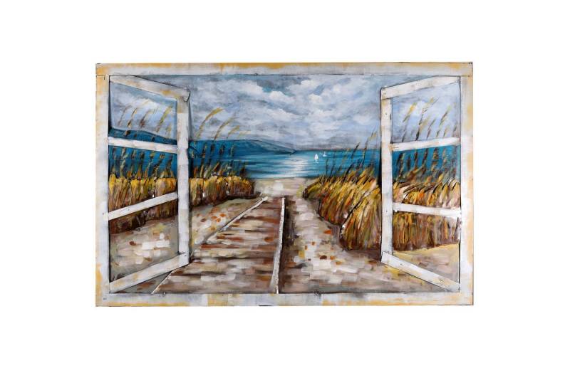 Home4Living Metallbild Wandbild Unikat Relief "Strandblick" 3D-Motiv handgefertigt, Fensterblick Strand, 3D-Effekt von Home4Living