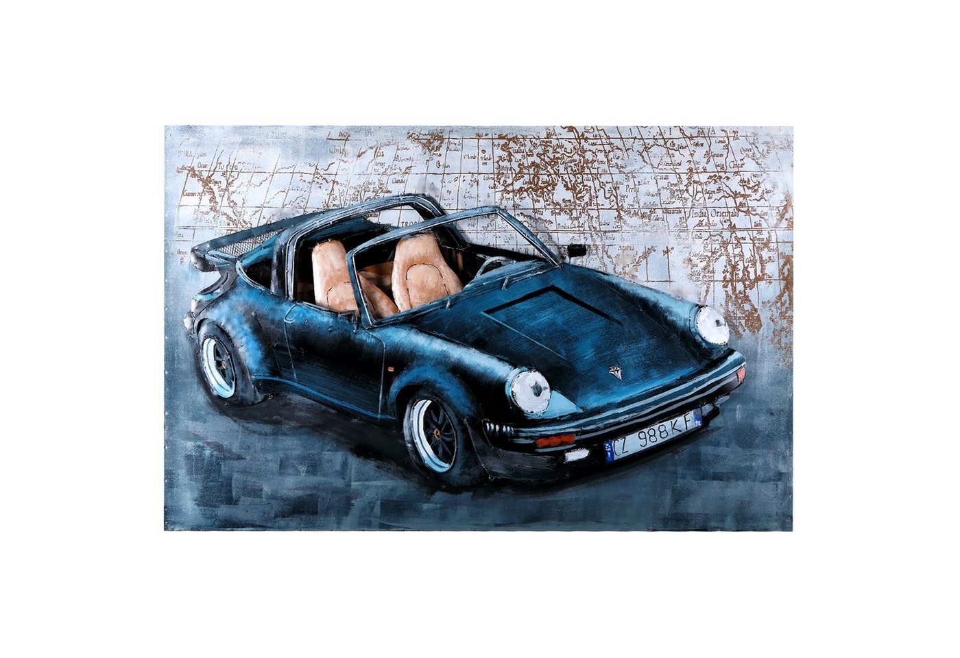 Home4Living Metallbild Wandbild Unikat Relief handgefertigt 115x75cm, Porsche 911 black, 3D von Home4Living