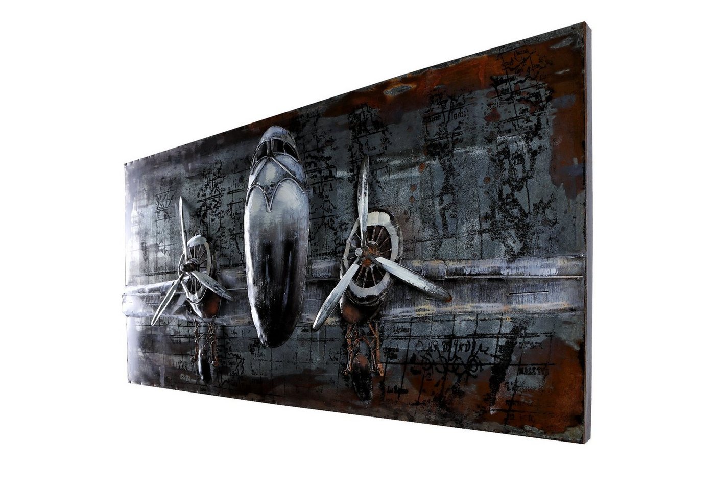 Home4Living Metallbild Wandbild Unikat Relief hangefertigt Bild B=120cm, Flugzeug, 3D Effekt von Home4Living