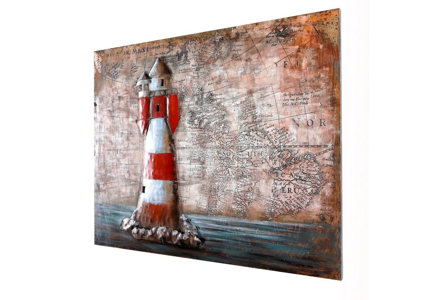 Home4Living Metallbild Wandbild handgefertigt 3D-Bild Relief 104x83cm, Leuchturm, 3D-Effekt, handgefertigt, Unikat von Home4Living