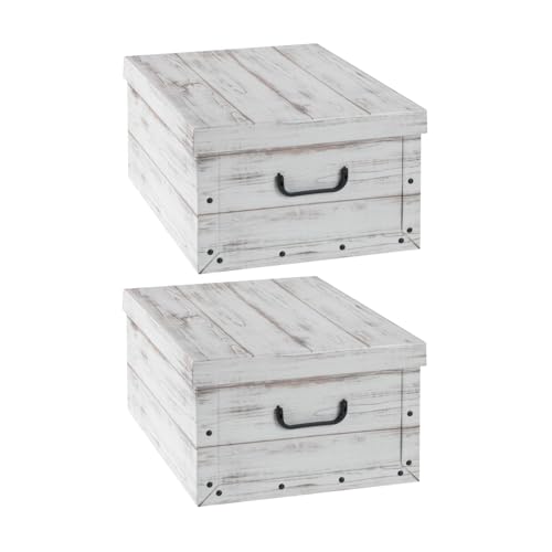 Aufbewahrungsboxen 2er Set Aufbewahrungskisten - Karton - Weiß - Holzoptik - mit Deckel - 51x37x24 cm von Home4You