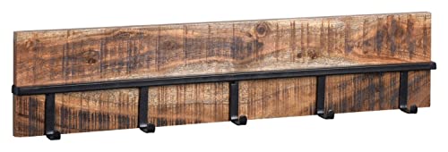 Garderobenleiste - Braun - Schwarz - Mangoholz massiv - Metall - mit 5 Haken Garderobenleiste - Braun - Schwarz - Mangoholz massiv - Metall - mit 5 Haken von Home4You