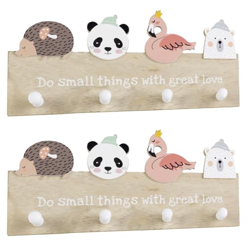 Garderobenleisten für Kinder aus Holz - 2er Set - mit Tiermotiven - je 4 Kleiderhaken - Bunt - Kindergarderobe Garderobenpaneel Wandgarderoben Holzgarderoben von Home4You
