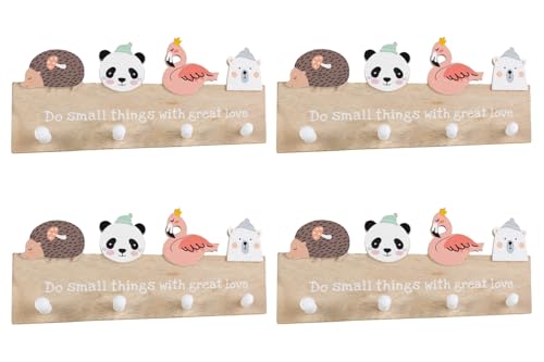 Garderobenleisten für Kinder aus Holz - 4er Set - mit Tiermotiven - je 4 Kleiderhaken - Bunt - Kindergarderobe Garderobenpaneel Wandgarderoben Holzgarderoben von Home4You