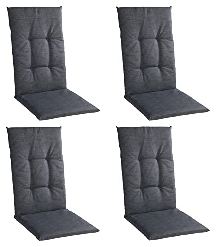 Gartenstuhlauflagen Hochlehner 4er Set - 118 x 48 cm - Dunkelgrau - Baumwolle - Polyester - Sesselauflage Sitzpolster Stuhlauflage von Home4You
