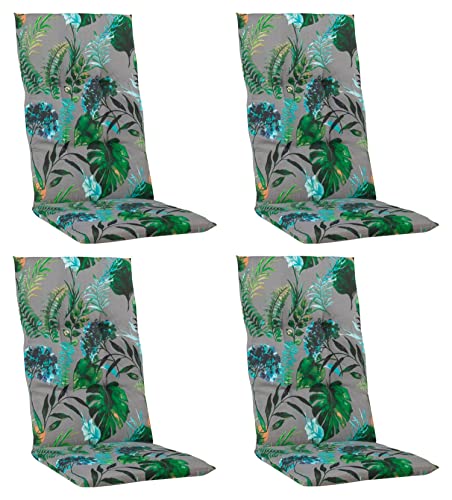 Gartenstuhlauflagen Hochlehner 4er Set - 118 x 48 cm - Pflanzenmotiv - Baumwolle - Polyester - Sesselauflage Sitzpolster Stuhlauflage von Home4You
