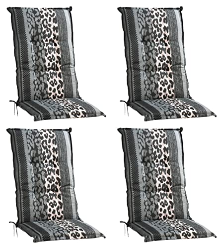 Gartenstuhlauflagen Hochlehner 4er Set - 120 x 50 cm - Grau - Schwarz - Weiß - Baumwolle - Polyester - Sesselauflage Sitzpolster Stuhlauflage von Home4You