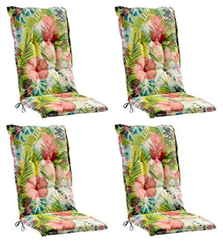 Gartenstuhlauflagen Hochlehner 4er Set - 120 x 50 cm - Mehrfarbig - Baumwolle - Polyester - Blumenmuster - Sesselauflage Sitzpolster Stuhlauflage von Home4You