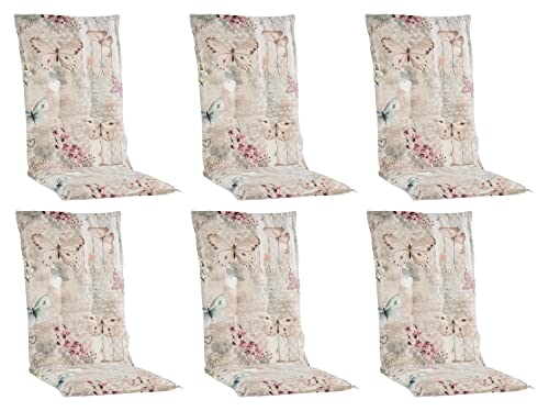 Gartenstuhlauflagen Hochlehner 6er Set - 120 x 50 cm - Beige - Baumwolle - Polyester - Schmetterlingsmotiv - Sesselauflage Sitzpolster Stuhlauflage Gartenstuhlauflagen Hochlehner 6er Set - 120 x 50 cm - Beige - Baumwolle - Polyester - Schmetterlingsmotiv - Sesselauflage Sitzpolster Stuhlauflage von Home4You