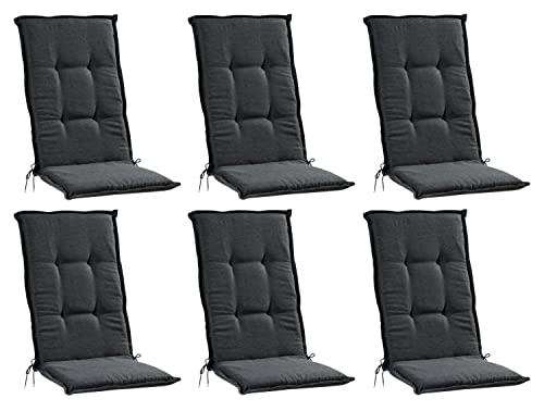 Gartenstuhlauflagen Hochlehner 6er Set - 120 x 50 cm - Dunkelgrau - Polyester - Sesselauflage Sitzpolster Stuhlauflage von Home4You