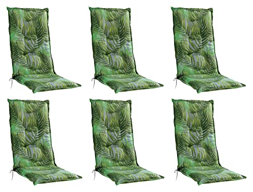 Gartenstuhlauflagen Hochlehner 6er Set - 120 x 50 cm - Grün - Baumwolle - Polyester - Palmenmotiv - Sesselauflage Sitzpolster Stuhlauflage von Home4You