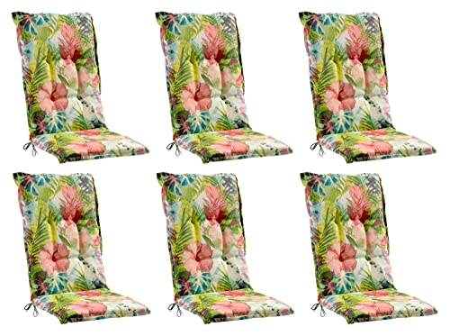 Gartenstuhlauflagen Hochlehner 6er Set - 120 x 50 cm - Mehrfarbig - Baumwolle - Polyester - Blumenmuster - Sesselauflage Sitzpolster Stuhlauflage von Home4You