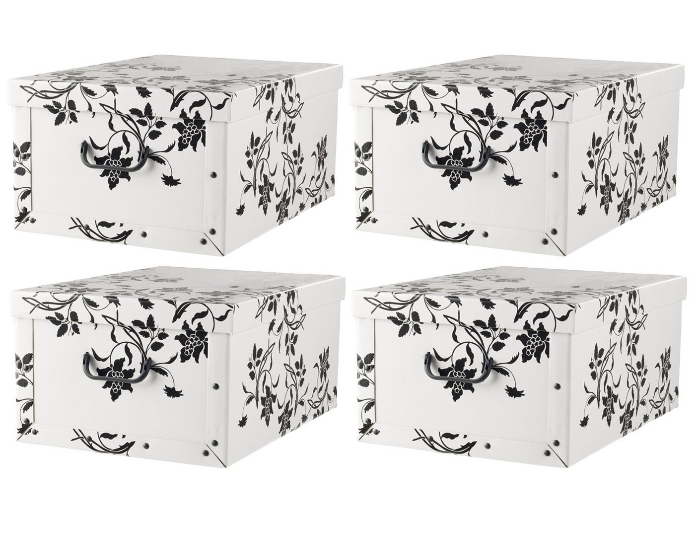 Home4You Aufbewahrungsbox, 4er Set, Weiß, Blumenranken, Papier, mit Griffen (4 St), 51 x 37 cm von Home4You