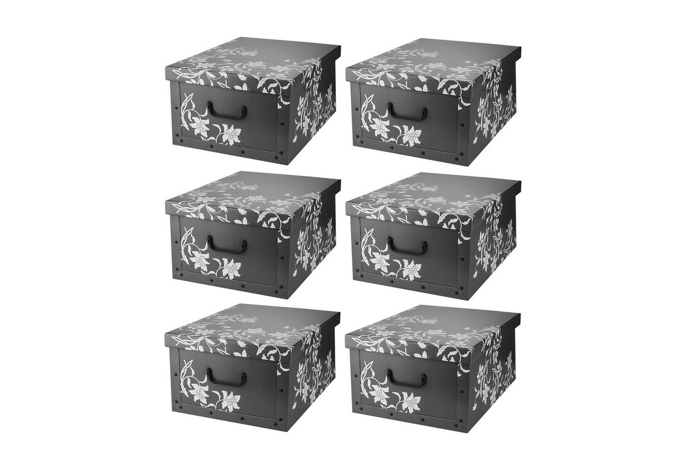 Home4You Aufbewahrungsbox, Aufbewahrungsbox, 6er Set, Grau, B 52 x T 40 cm, (6 St), mit Deckel von Home4You