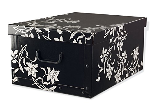 Home4You Aufbewahrungsbox Transportbox Aufbewahrungskiste - Schwarz mit Rankenmuster in Weiß - 51x24x37 cm - aus 100% recyceltem Karton von Home4You