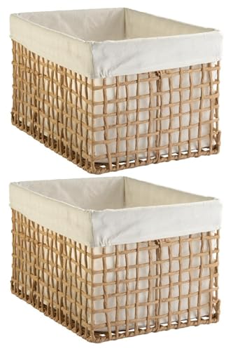 Home4You Aufbewahrungskörbe 2er Set - 40 x 25 cm - Beige - Braun - Draht - Papier - mit Stoffeinsatz - Aufbewahrungsbox Aufbewahrungskiste von Home4You