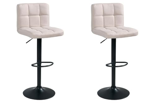 Home4You Barhocker 2er Set - Beige - Schwarz - Webstoffbezug - Metallgestell - Höhenverstellbar - Barstuhl Tresenhocker von Home4You
