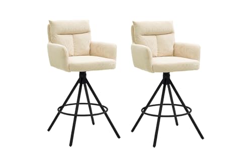 Home4You Barhocker - 2er Set - Hellbeige - Schwarz - Cordbezug - Metallgestell - drehbar von Home4You
