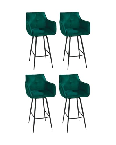 Home4You Barhocker mit Armlehnen und Rückenlehne 4er Set - 360 Grad drehbar - Samt - Metallgestell - Grün - Schwarz - Barstuhl Tresenhocker Küchenhocker von Home4You